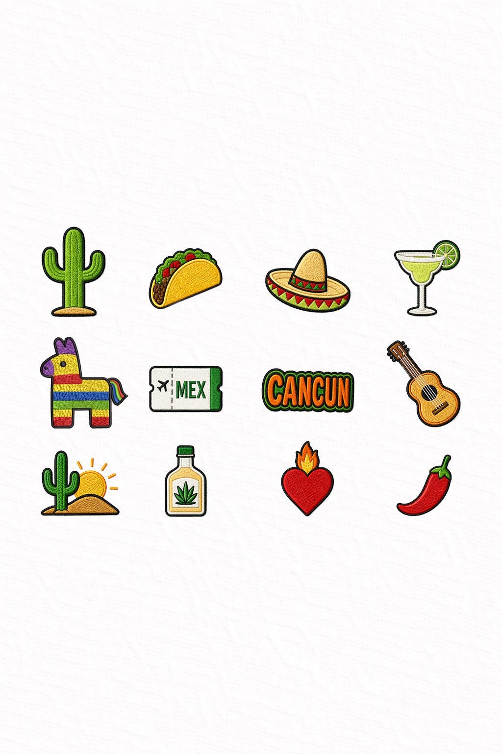 Mexico Mini Embroidery Designs Set of 12, Cancun Taco Cactus Tequila Sombrero Fiesta Machine Embroidery Files PES DST JEF