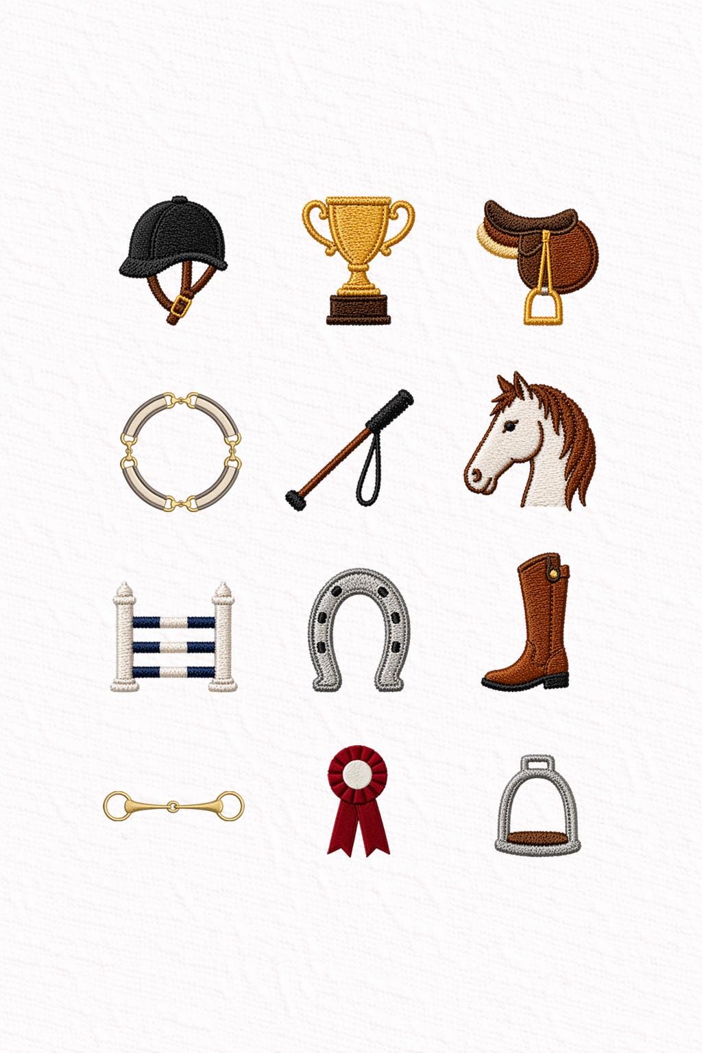 Equestrian Embroidery Design Set, Horse Riding Icons Bundle, Saddle Boot Helmet Stirrup Horseshoe, Western Mini Designs