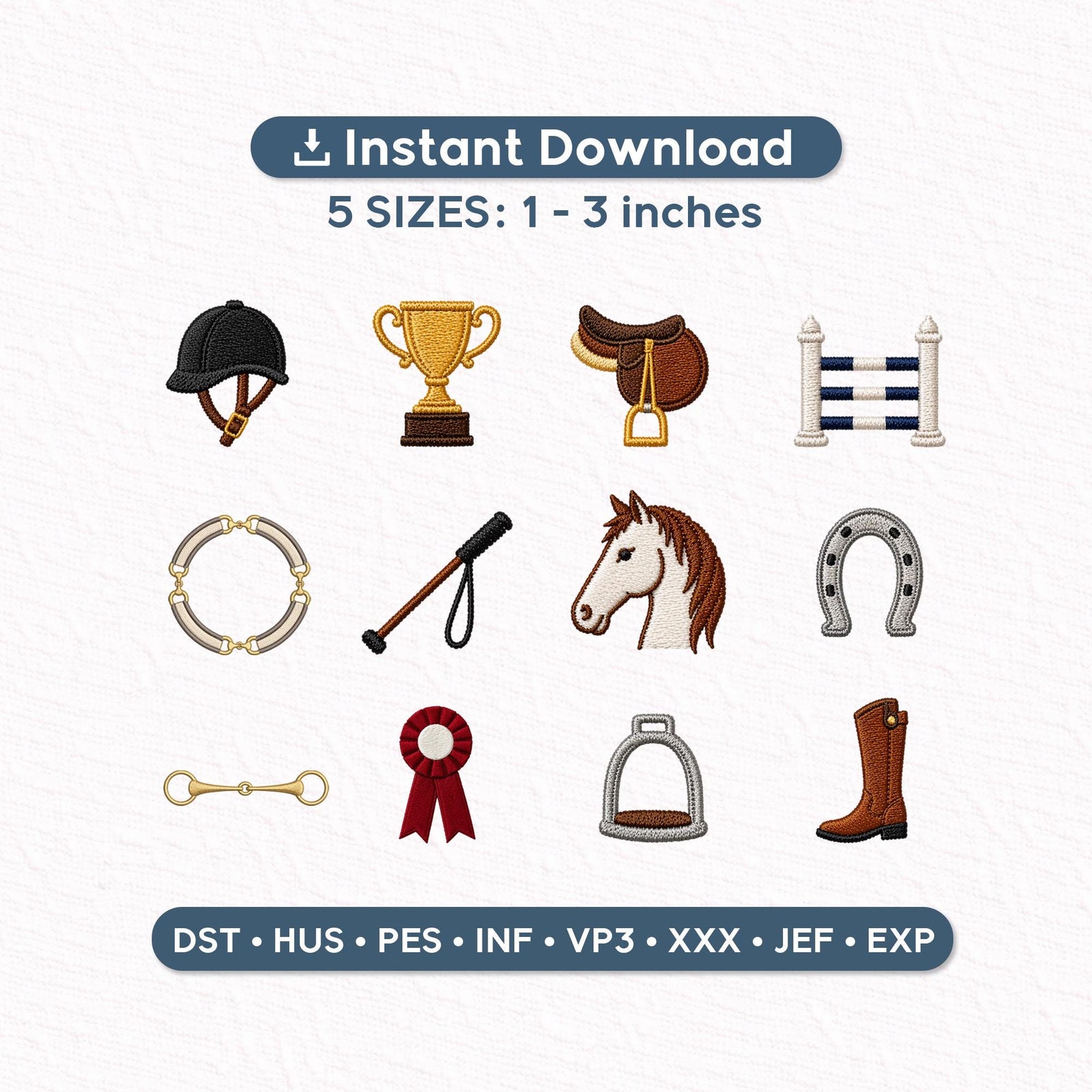 Equestrian Embroidery Design Set, Horse Riding Icons Bundle, Saddle Boot Helmet Stirrup Horseshoe, Western Mini Designs